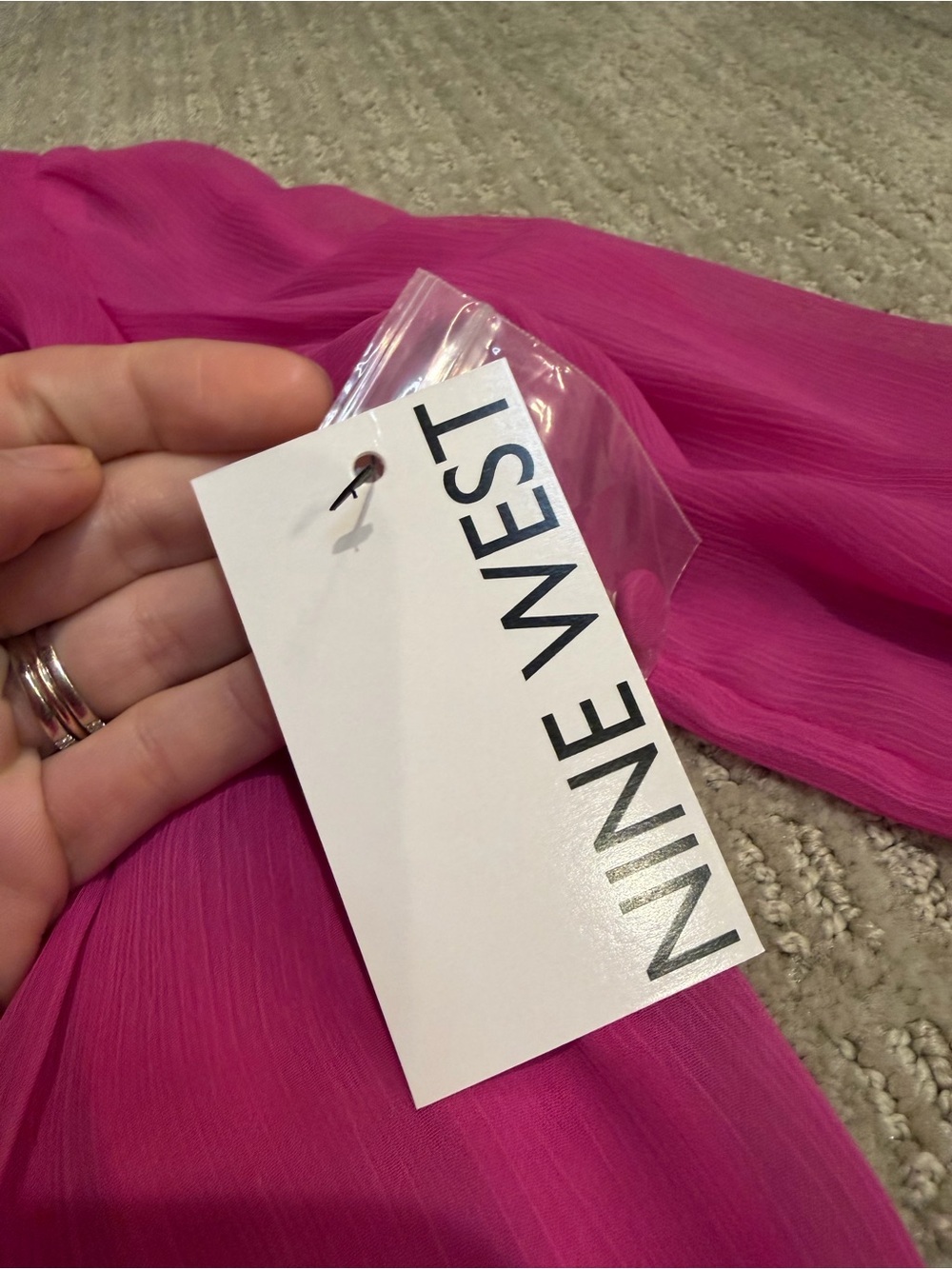 Nine West Hot Pink Pleated Long Sleeve Dress - Picture 5 of 8